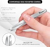 Candure Slanted Tweezers Stainless Steel with Leather Pouch view 4