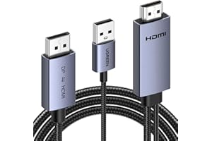 UGREEN 4K@60Hz Bidirectional HDMI to Displayport Cable Male to Male Adapter DP 1.2, HDCP 2.2, HDMI 1.4 4K@30Hz with USB Powered Compatible with Laptops, PC, Switch 2/PS5/Xbox/AMD/NVIDIA/Monitor, 6.6FT