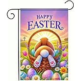 BlissYard Happy Easter Bunny Garden Flag Sunrise Easter Egg Rabbit Easter Garden Flag 12x18 Double Sided Easter Yard Flag Outdoor Seasonal Decors Spring Farmhouse Holiday Outside Decorative Banner