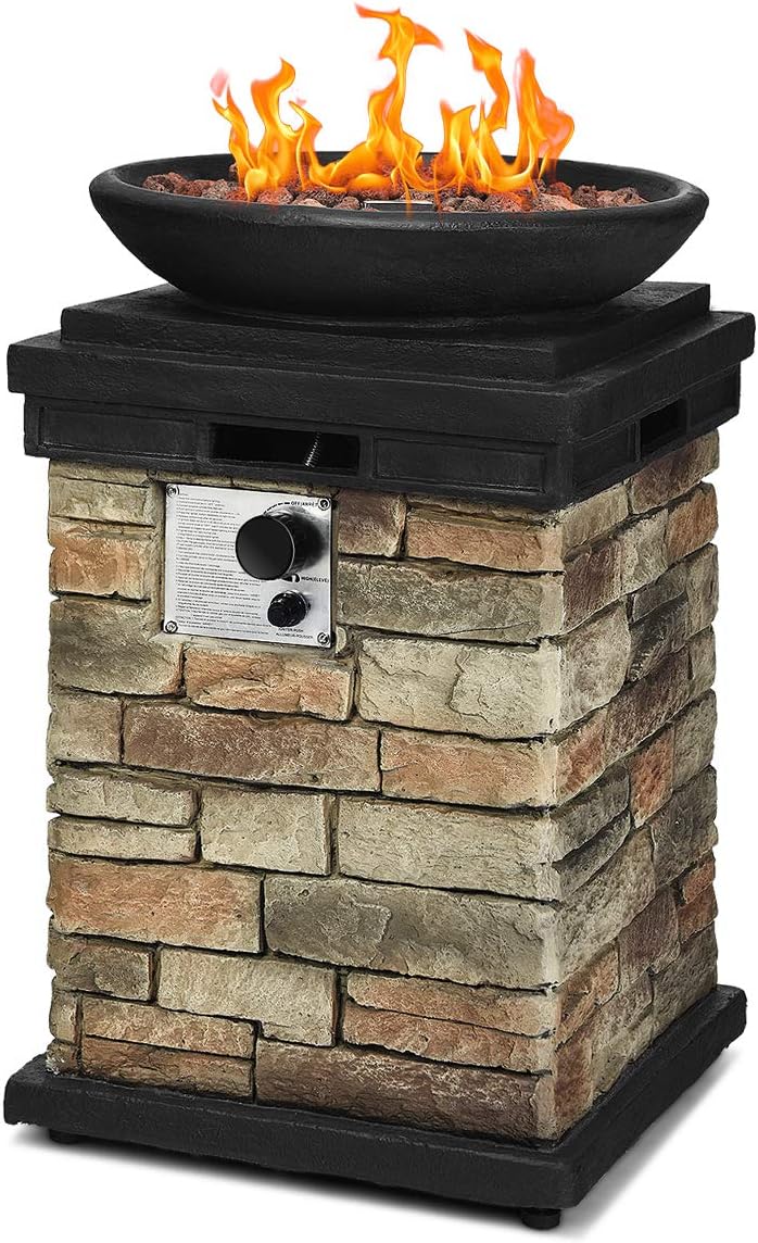 outdoor natural gas fire pits on Giantex Propane Firebowl Column 40 000 Btu Outdoor Gas Fire Pit Compact Ledgestone Firepit Table With Lava Rocks And Rain Cover Garden Outdoor Amazon Com