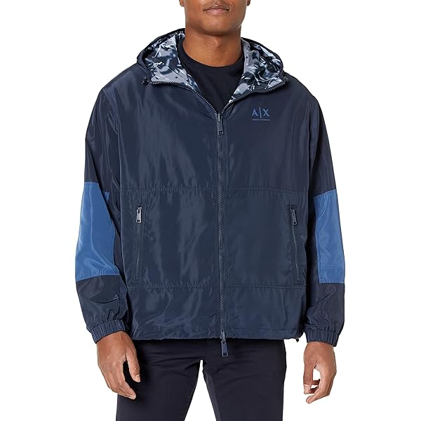 Armani Exchange A|X Drawstring Cicle Logo Zip-up Nylon Jacket, L
