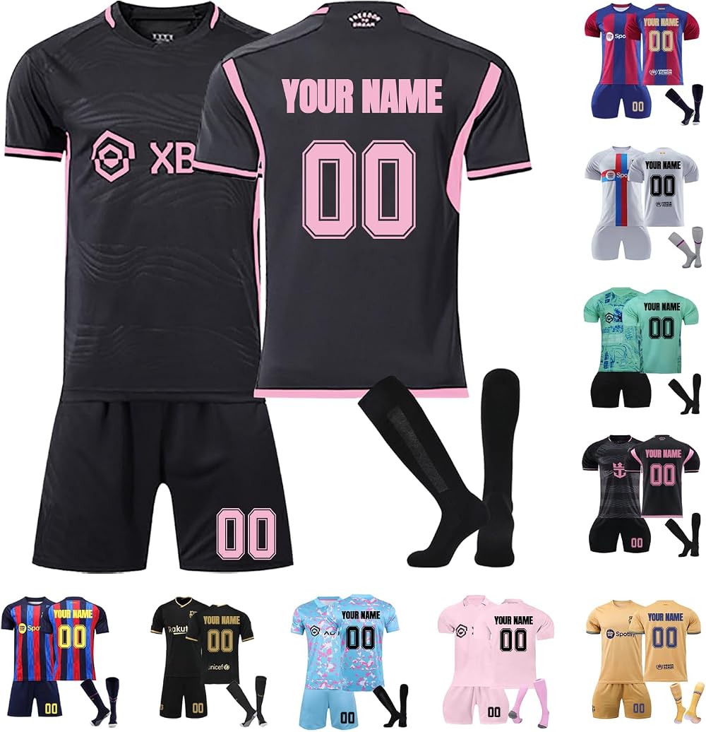 Personalised Football Kits for Kids Adults Name Number Shirt Shorts Socks Set