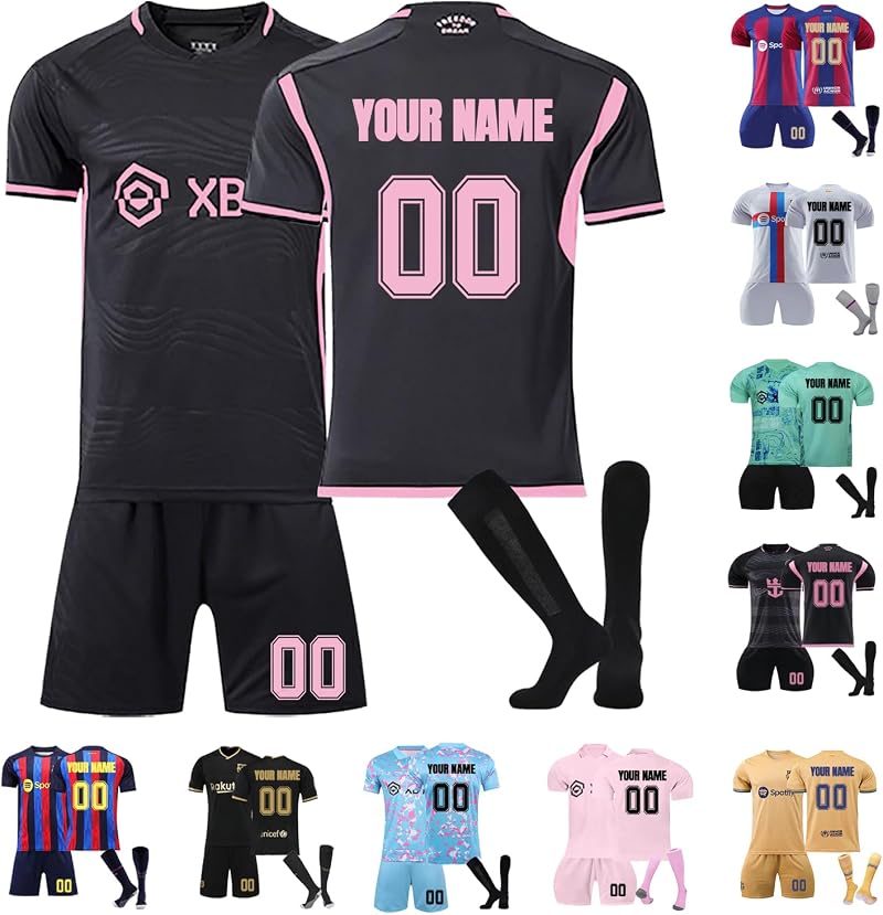 Personalised Football Kits for Kids Adults Name Number Shirt Shorts Socks Set