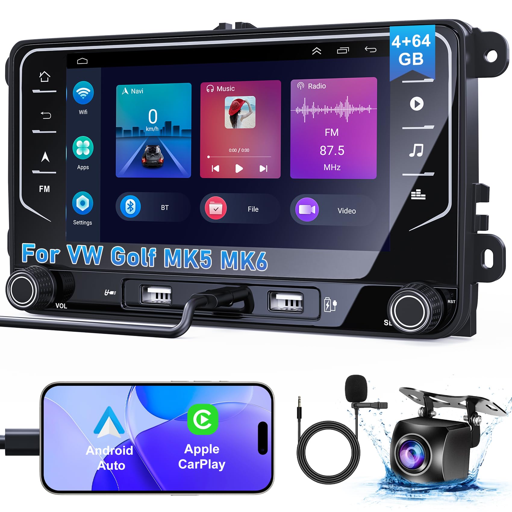 Photo 1 of ?4+64GB?New Upgrade 7 Inch Android 13 car stereo for VW Golf Passat Jetta tiguan with Wireless Carplay&Android Auto,1080P HD Touchscreen Bluetooth VW Radio with GPS,Wifi,FM Radio,Backup Camera,DSP,SWC