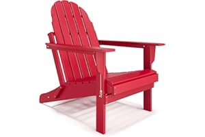 BUPPLEE Folding Adirondack Chair - Durable HDPE Poly Lumber All-Weather Resistant, Foldable Oversized Balcony Porch Patio Outdoor Chair for Lawn, Backyard, Deck, Garden, Camping - Easy Installation, Red