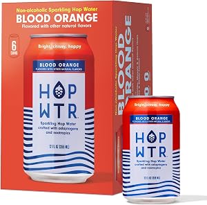 HOPWTR Blood Orange Sparkling Hop Water, NA Beer Alternative 6 Pack (12oz) | Sugar Free Non Alcoholic Beer Alternative, Low C