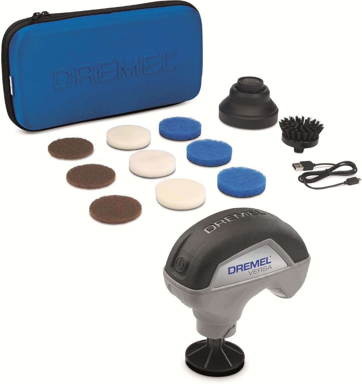 Dremel F013PC10JA Versa Limpiador de Alta Velocidad-Kit 9 Almohadillas Multifunción, 1 Cepillo de Cerdas y 1 Protector Antisalpicaduras para Limpieza y Fregado más Rápidos y Fáciles, 3.6 V, Gris Negro