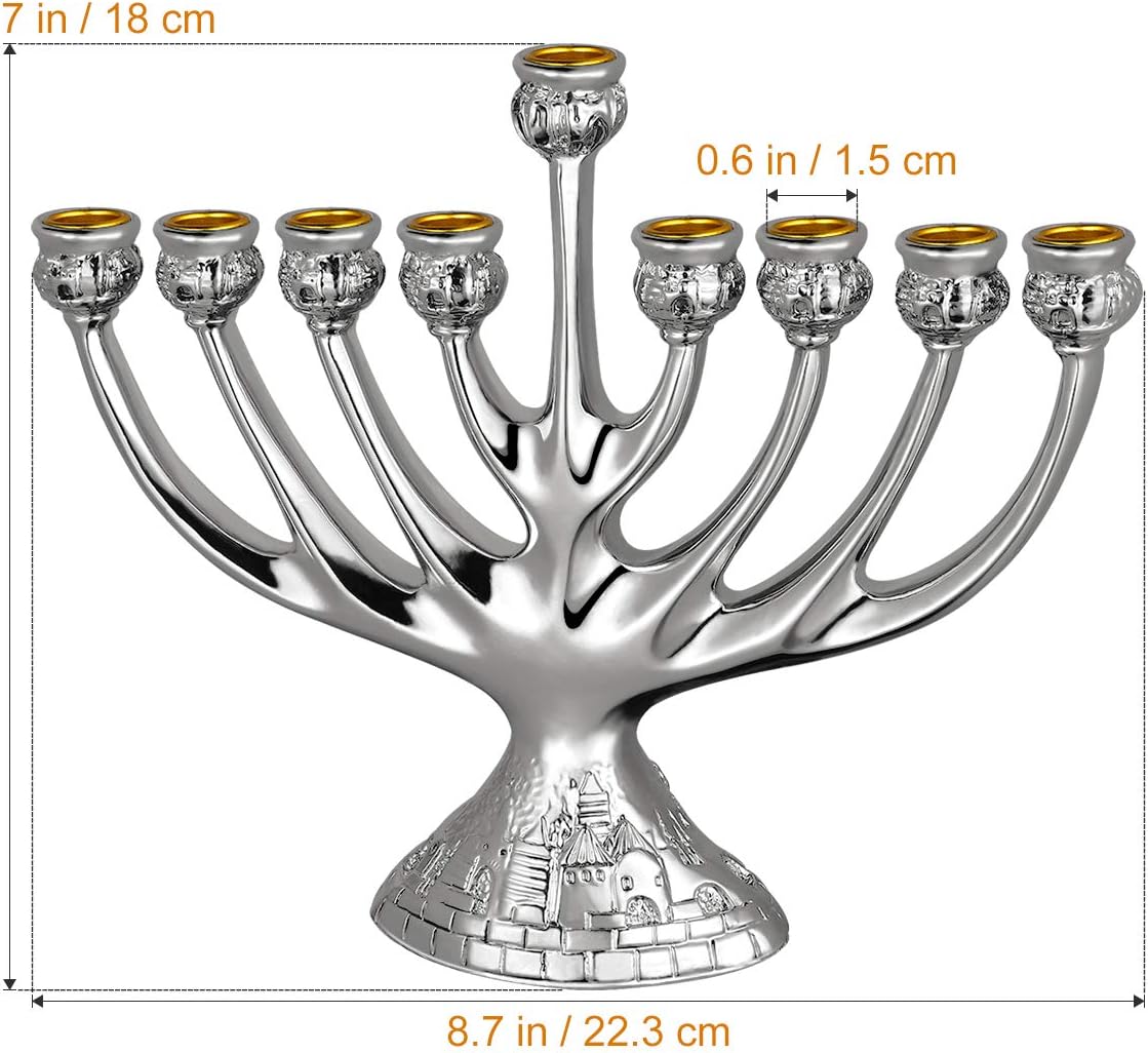 Unomor Sliver Hanukkah Menorahs, Chanukah Menorah with 9 Branches Resin Made: Home & Kitchen