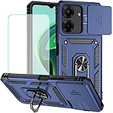 Vokuha Case for Redmi 13C Case, Poco C65 Case with Tempered Glass Screen Protector and Slide Camera Cover, 360° Rotate Ring Stand Magnetic Cover for Xiaomi Redmi 13C Blue