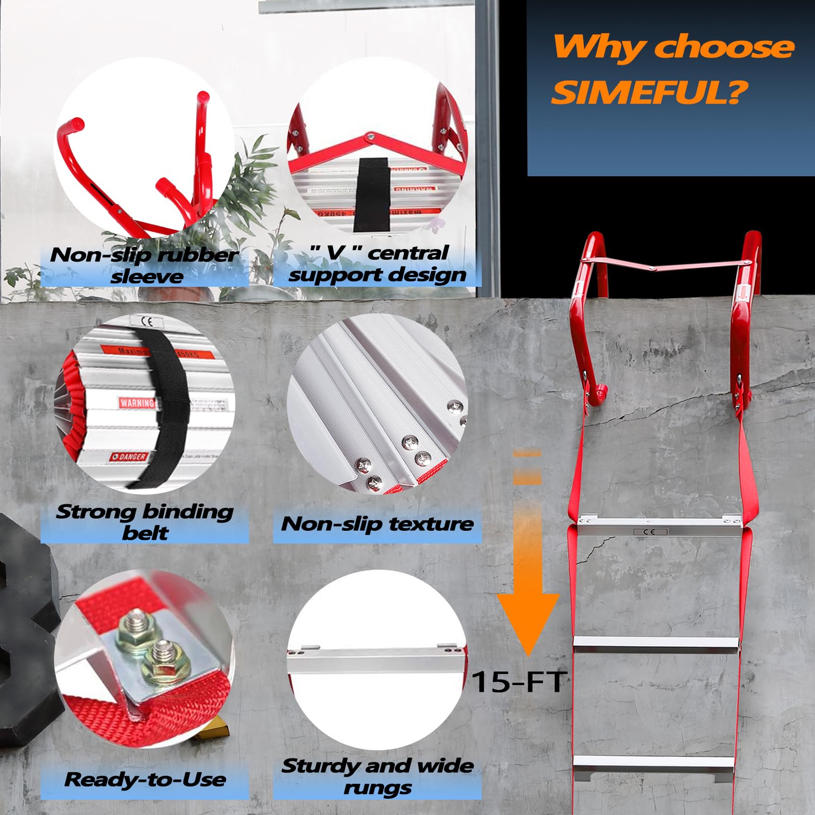 SIMEFUL Fire Escape Ladder, Emergency Fire Ladder 2 Story Window