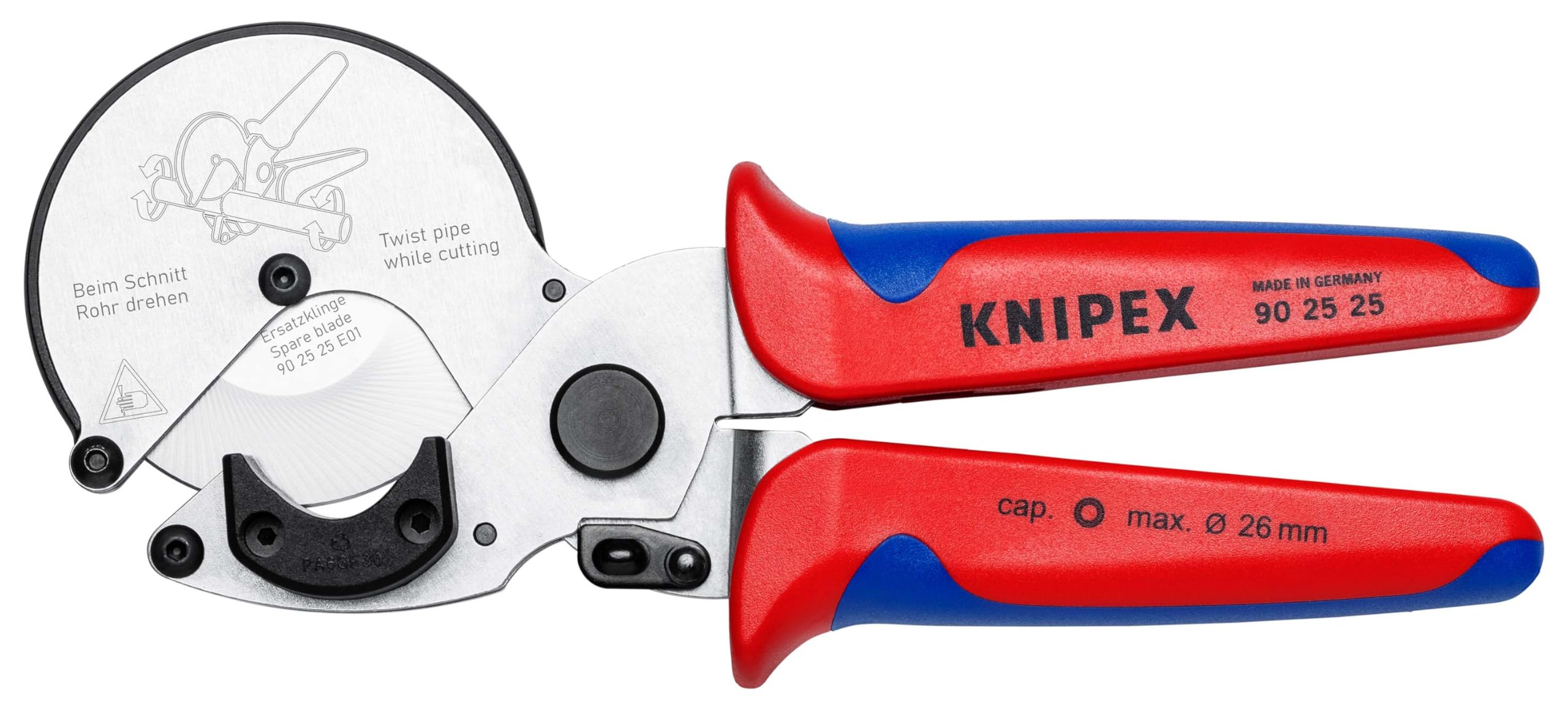KNIPEX Pipe Cutter for Composite and Plastic Pipes Chrome-Plated with Multi-Component Handles 210 mm, 90 25 25