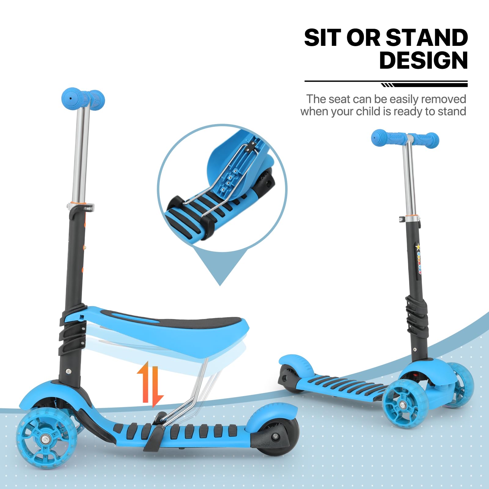 MADOG Toddler 3-Wheel Mini Scooters for Kids 3-5, 2-in-1 Height Adjustable Boys and Girls Scooter with Light Up Wheels
