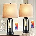 Set of 2 Table Lamps 3-Way Dimmable Touch Lamp Bedside Lamp with USB Ports Industrial Bedroom Lamps for Living Room Black Nig