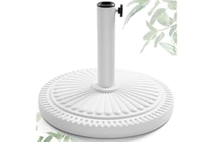 FRUITEAM 23-lbs Round Patio Umbrella Base Pre-Filled Umbrella Stand 15" Sun-Flower-Pattern Heavy Duty Market Umbrella Base Stand for Patio, Outdoor, Swimming Pool, White