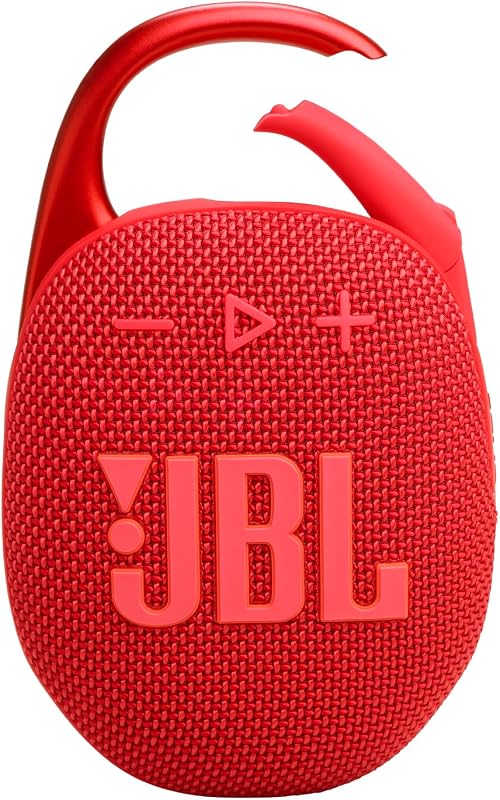 Clip 5, Enceinte Bluetooth ultra-portable, mousqueton intégré, son JBL Pro, basses percutantes, 12 heures d'autonomie, fonction Playtime Boost, résistante à l'eau et à la poussière IP67, en rouge