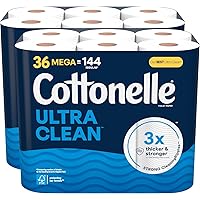 Cottonelle Toilet Paper, 36 Mega Rolls = 144 Regular Rolls (2 Packs of 18), Ultra Clean, Strong Bathroom Tissue, 284 Sheets p