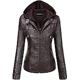 Tanming Womens Faux Leather Jacket Hooded Moto Biker Coat Outerwear Fall Fashion Outfits Winter Clothes
