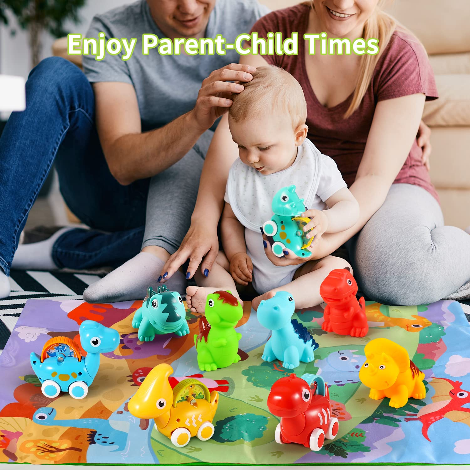 ALASOU 9 PCS Dinosaur Fantastic Creatures Car Toys with Playmat/Storage Bag|Baby Toys for 1 Year Old Boy|1st Christmas Birthday Gifts for Stocking Stuffers Toddler|1 2 Year Old Boy Gift for Infant