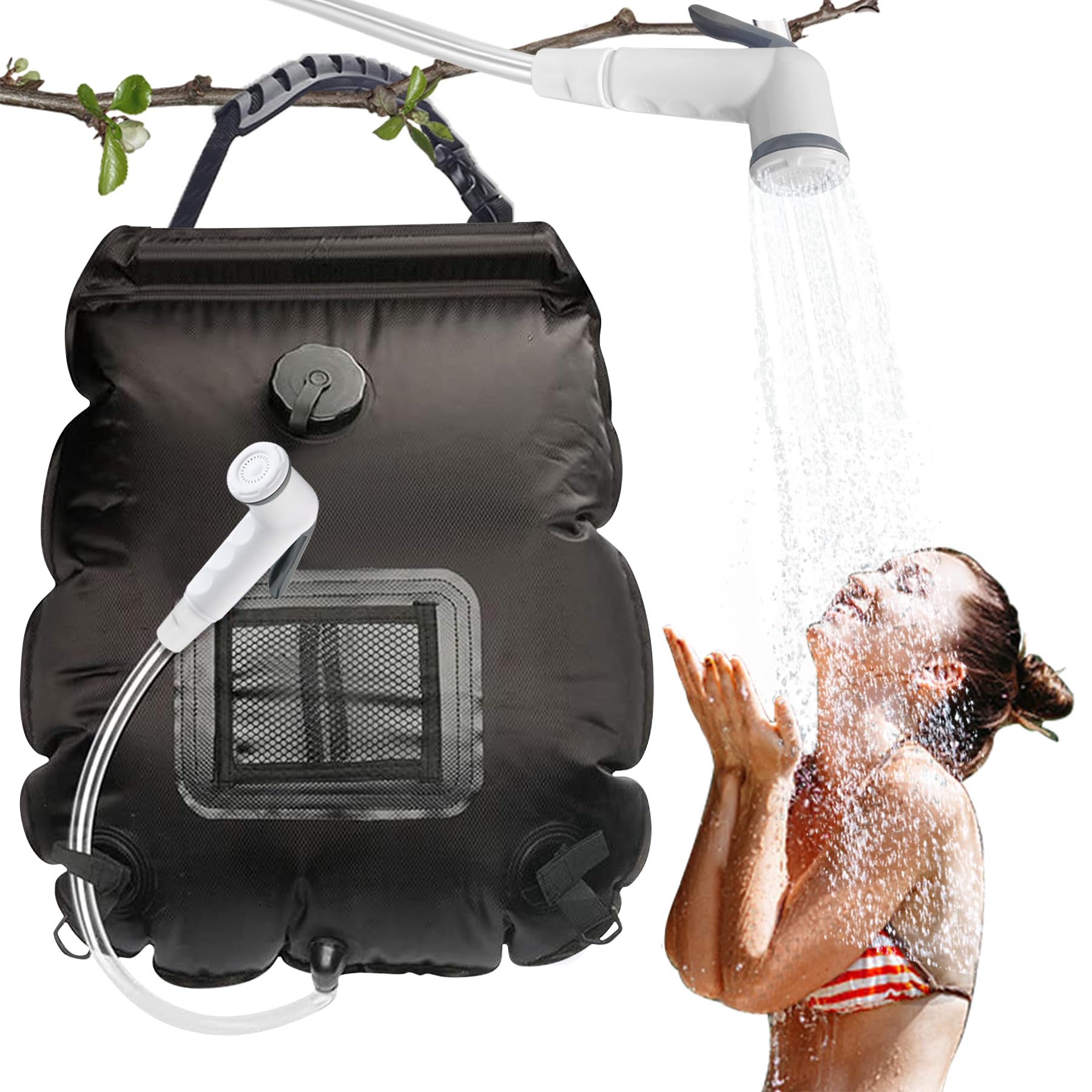 Solar Shower Bag,20 L Outdoor Hot Water Shower Bag, Solar Powered Camping Shower with Temperature Hot Water, Portable Solar Heating Bag, Camping Shower Bag with Shower Head, for Camping, Hiking