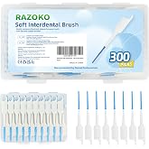 RAZOKO Silicone Soft Interdental Brushes | 300 Count Rubber Dental Picks with Travel Case | PFAS &amp; BPA-Free