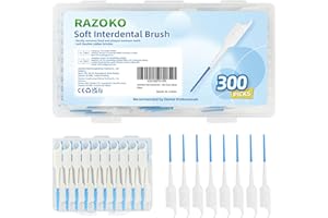 RAZOKO Soft Interdental Brushes Original, Dental Picks for Cleaning Teeth, Disposable Interdental Brushes, with Convenient Carry Case (Blue, 300 Count)