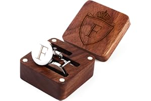 PROPHET CLUE PC Mens Initial Silver Cufflinks A-Z Alphabet Letter Steel Cuff Links with Engraved Walnut Wood Box Groom Groomsman Wedding Set…