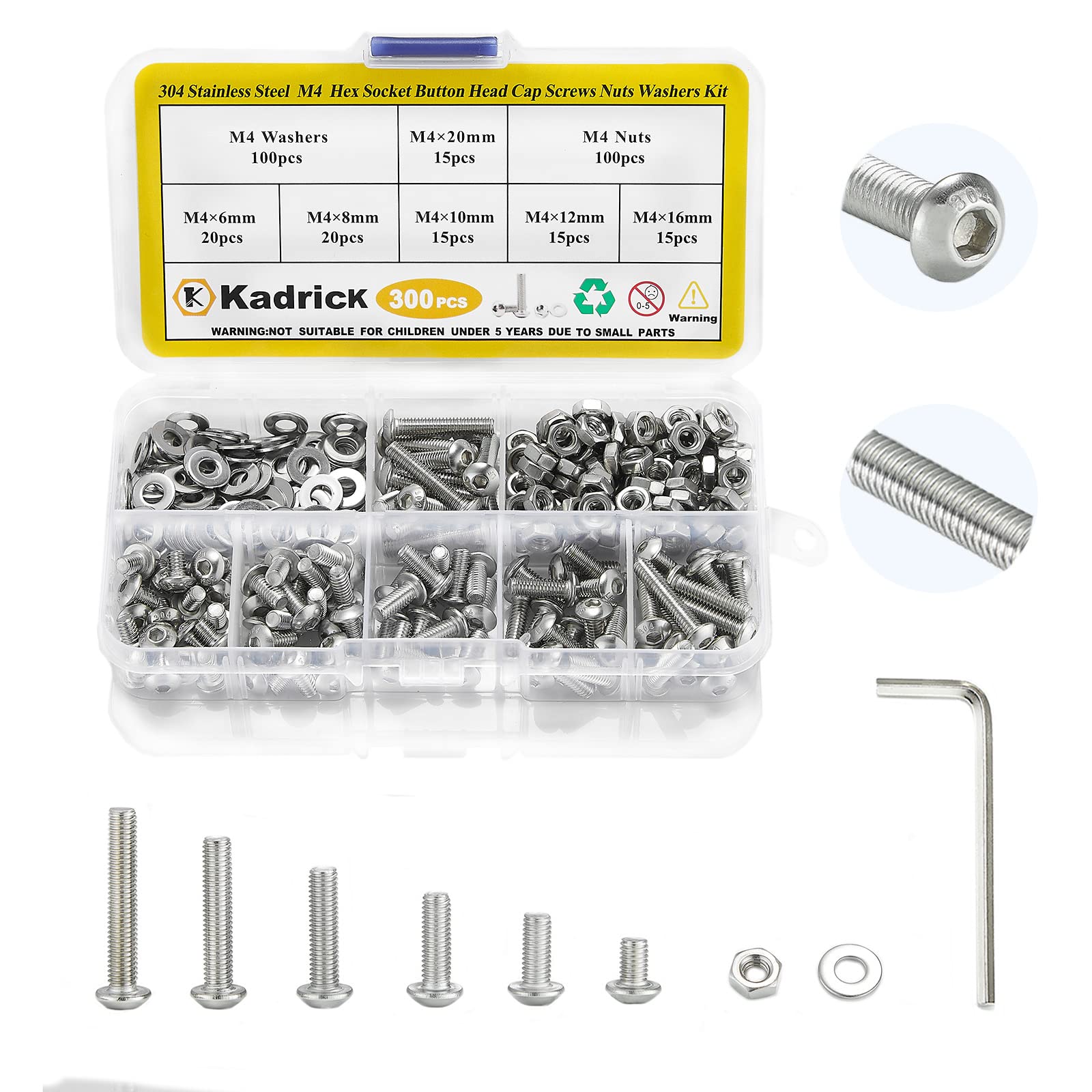 Kadrick 300 Pcs M4 Screw Assortment Button Head