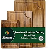 Aiwosana 3 Pack Bamboo Cutting Boards Set for Kitchen | Chopping Boards with Deep Juice Groove, Thick Wooden Cutting Board for Meat, Vegetables &amp; BBQ Prep