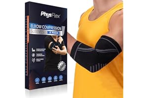 PhysFlex Elbow Brace 2 Pack for Tennis & Golfer's Elbow Pain Relief - Elbow Compression Sleeve for Weightlifting, Workout, Fitness, Arthritis, Bursitis - Tendonitis Elbow Brace for Men & Women