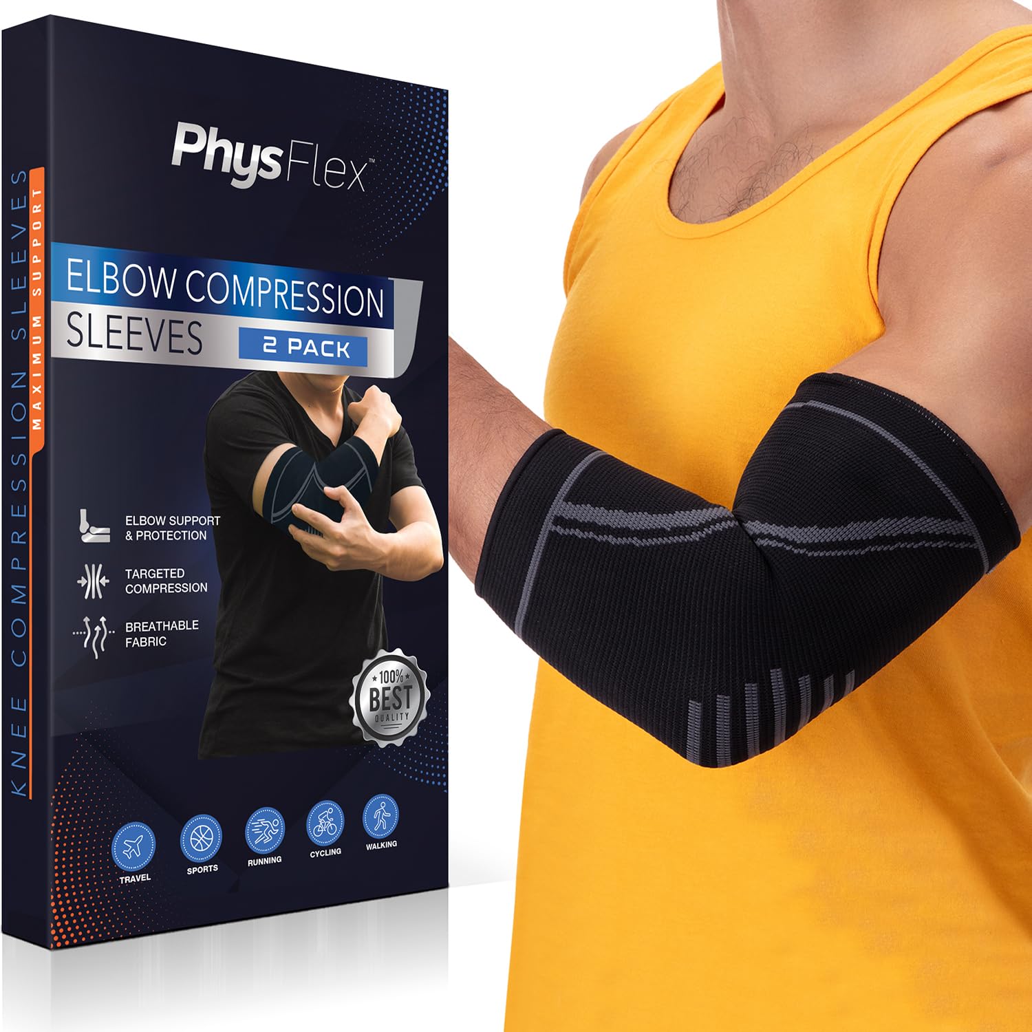 PhysFlex Elbow Brace 2 Pack for Tennis & Golfer's