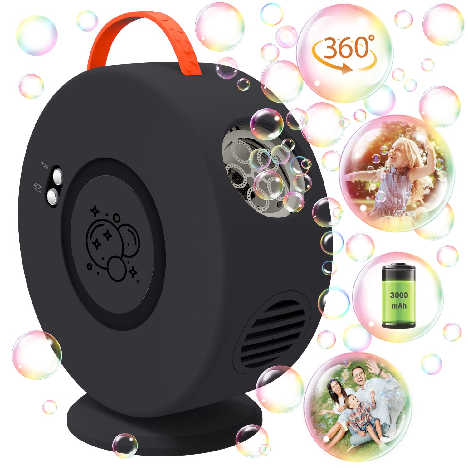 Photo 1 of Bubble Machine Automatic Bubble Blower for Kids Toddlers Rechargeable Battery Portable Bubble Maker Electric Bubble Machine Auto Rotating 90°/360° Outdoor Toy for Birthday Party Wedding