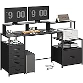 EDWINENE Computer Desk with Drawers, 67 Inch Desk with Storage, Work Desk with Power Outlet and Drawers, Work Desk for Home O