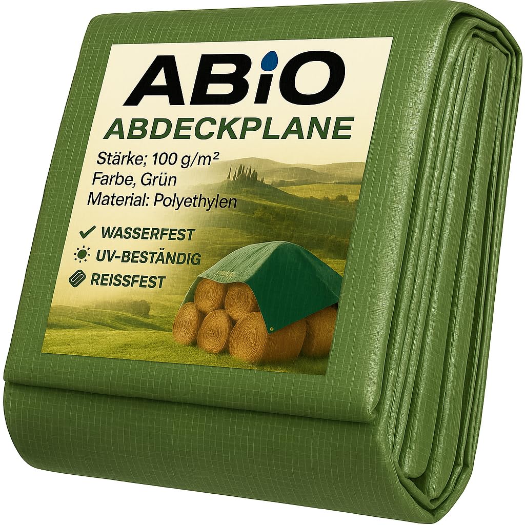 Abio Abdeckplane 4x6m Grün 100g/m² Wasserdicht mit Ösen Plane Gewebeplane Tarp Schutzplane für Haus & Garten Holz Gartenmöbel Camping Haus