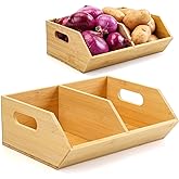 BYOA Official 2 Set Bamboo Storage Bins, Pantry Organizers and Storage, Kitchen Countertop Organization and Storage Basket for Produce, Onions, Potatoes, Garlic, Fruits, Vegetable and Bread