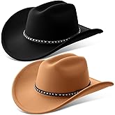 Chicingyou 2 Pcs Western Cowboy Hats for Women and Men Classic Wide Brim Felt Hats for Cowboys and Cowgirls Accessories