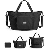 BAGSMART Foldable Travel Bag, 37L Duffle Bag for Travel, Expendable Carry on Weekender Duffel, Lightweight Personal Item Bag, Black