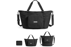 BAGSMART Foldable Travel Bag, 37L Expandable Personal Item Bag, Black