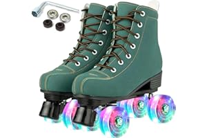 Silvertree Roller Skates for Women and Men PU Leather High-top Adult Roller Derby Skates Wheels Light Up Roller Skates Four-Wheel Shiny Roller Skates for Girls Boys Unisex