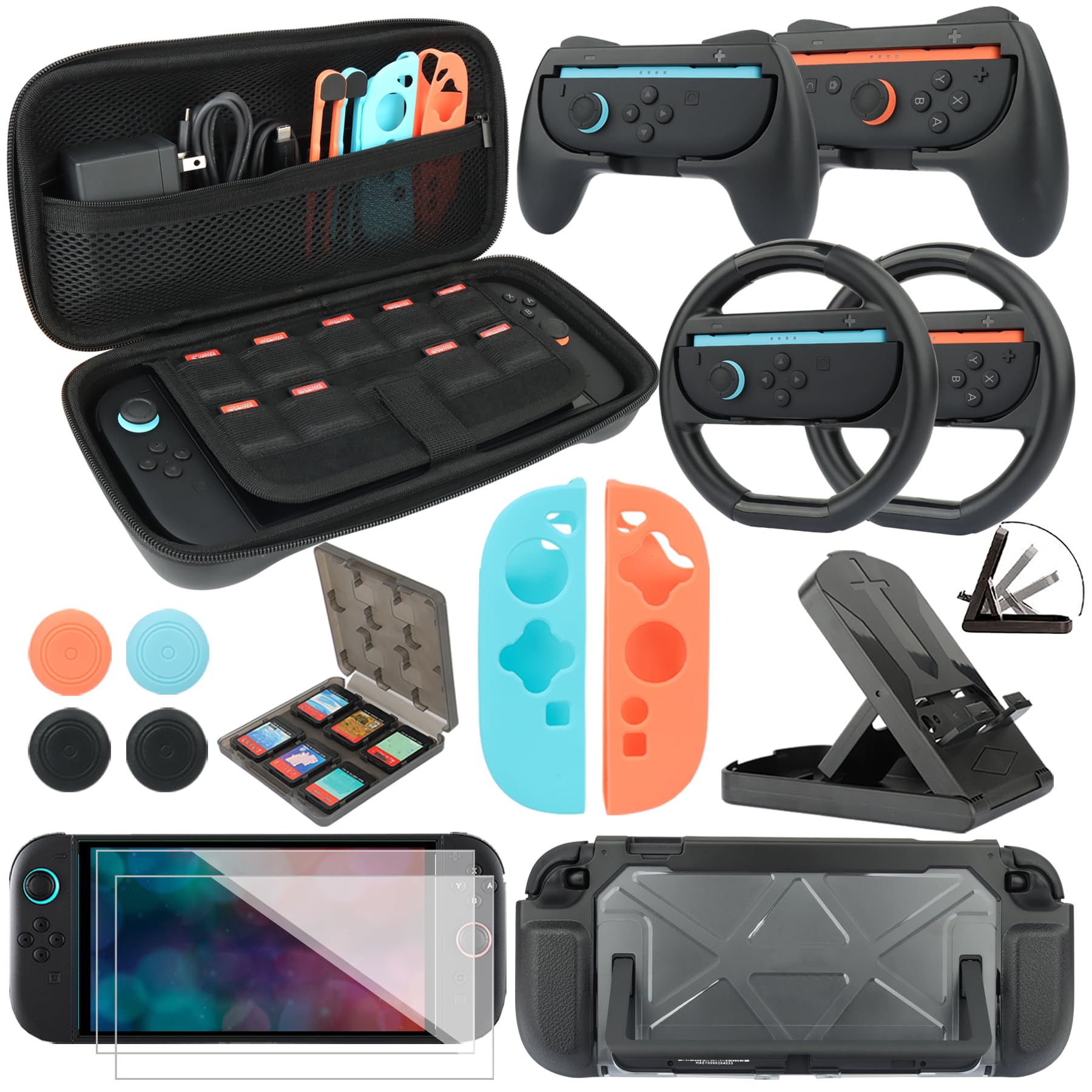 Photo 1 of RTop Switch 2 Accessories Kit for Nintendo Switch 2 (2025),Family Bundle Accessories Kit with Carrying Case& Screen Protector,Joy Con Grips and Steering Wheels,Case Cover,Stand and More (16 in 1)