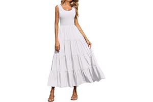 PRETTYGARDEN Women's 2025 Casual Loose Plain Maxi Sundress Smocked Tank Dress Sleeveless Summer Beach Tiered Long Dresses