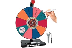 Whirl of Fun 12 inch Prize Wheel Spinner with Stand - Spinning Wheel for Prizes, 10 Color Slots, Customize Erasable Dry Erase Surface, Tropical Colors, Portable, Tools Included, Made in USA