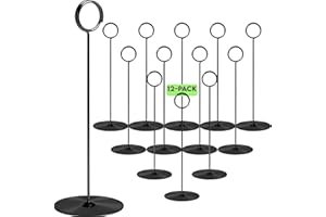 Gray Bunny Metal Table Number Holders, 12 Pack, 8 in Tall, Black, Card Holders Tabletop Table Number Stands, Wire Clip for Restaurants Recipe Place Card Signs, Weddings, Banquets, Pictures