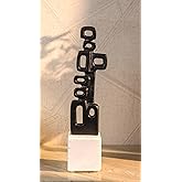 Cruiser’s Caché Abstract Geometric Sculpture, Artisan-Made Cast Aluminum with Black Anthracite Finish, Natural Marble Base, 1