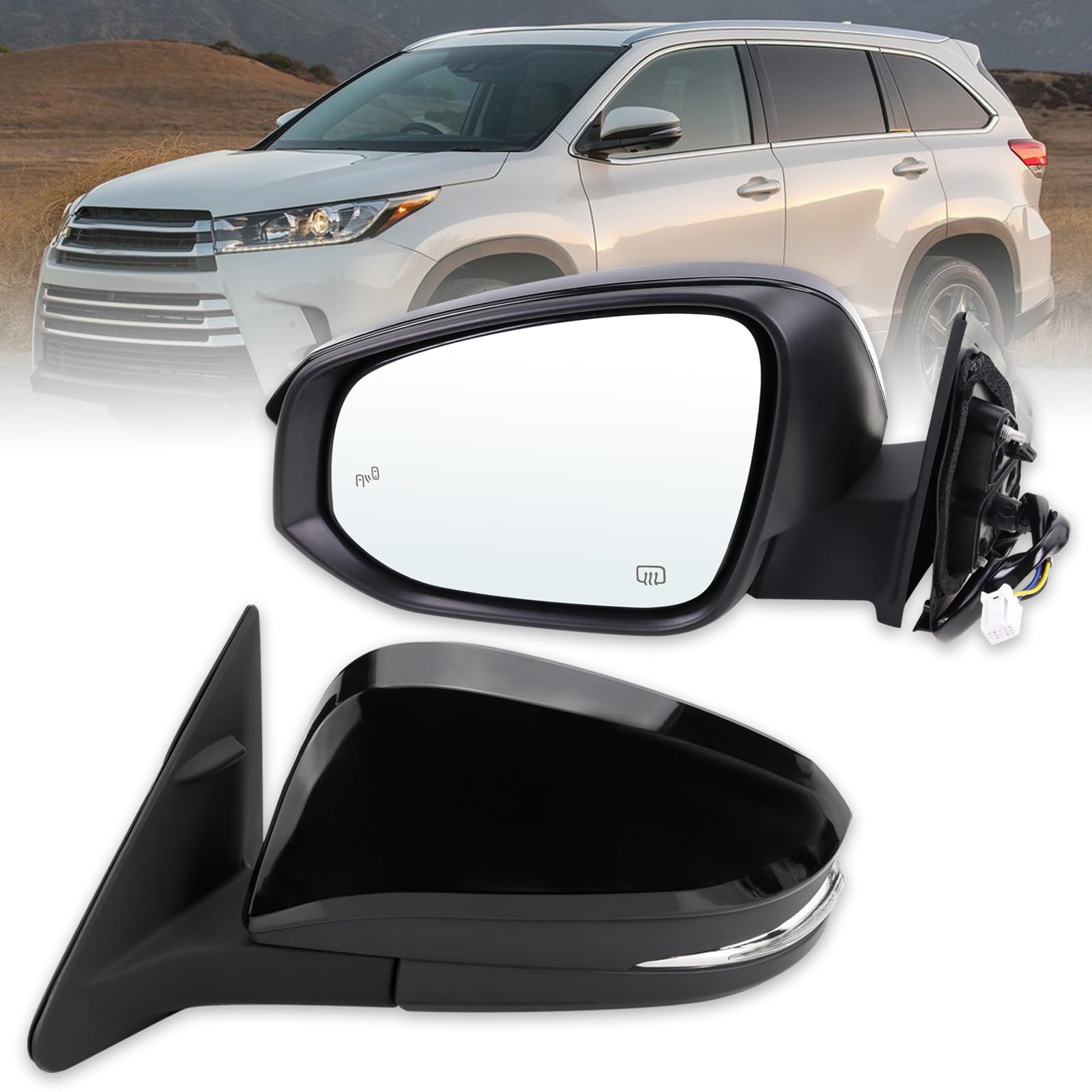 Photo 1 of Lqito Left Driver Side Mirror Compatible With 2014-2019 Toyota Highlander With Manual Folding Power Glass Heated Turn Signal Blind Spot Black Replaces #87940-0E272 TO1320361 (7Pins) ? ?