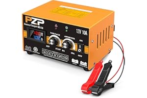 PZP 12V Manual Battery Charger Maintainer, 0 to 10A Arbitrarily Adjustable Car Battery Trickle Charger, Battery Desulfator wi
