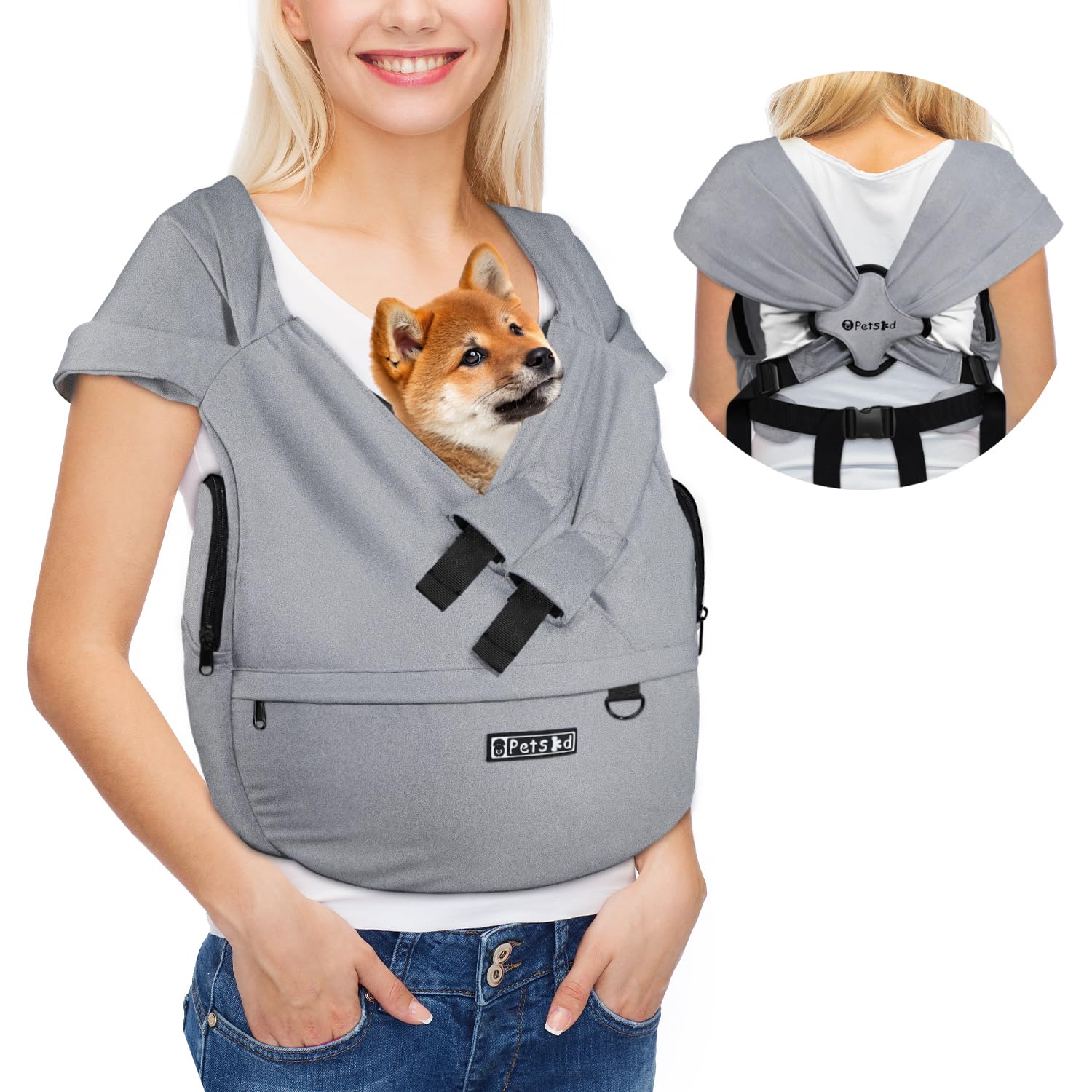 Photo 1 of Petskd Dog Carrier Sling for Small Pet, Hands Free Front Facing Cat Sling Chest Carrier with Bottom Mat and Adjustable Strap for Pets Anti-Anxiety, Walk, Vet