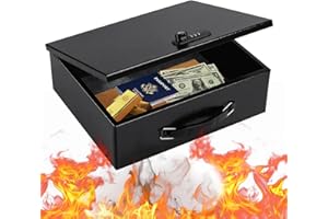 Fireproof Safe Lock Box Metal, Fire Proof Safe for Home Documents, Portable Security Box with Dual Combination and Key Lock f