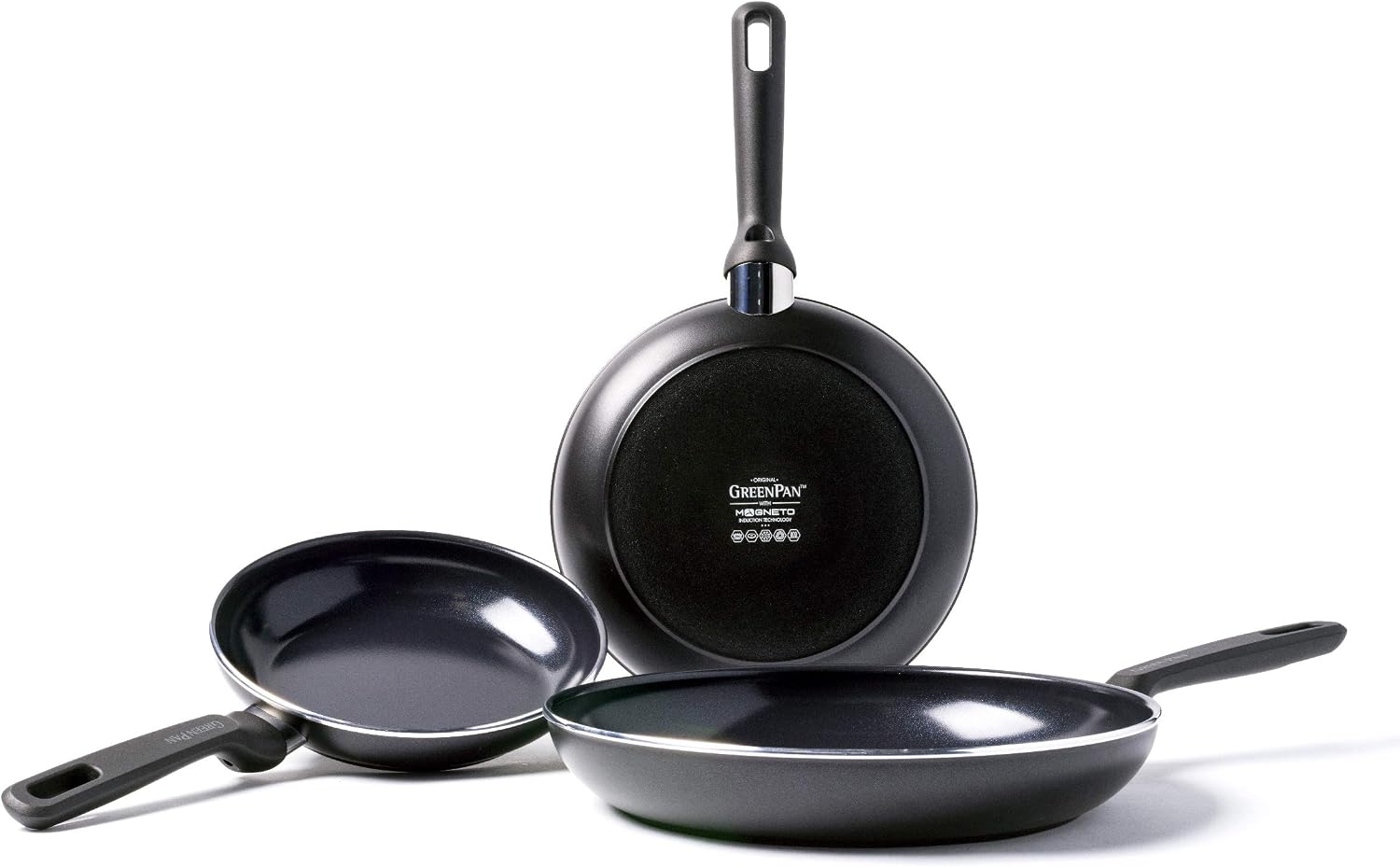 GreenPan Memphis Healthy Ceramic Non-Stick 20 cm, 24 cm and 28 cm Frying Pan Set, PFAS Free,Induction, Oven Safe, Black