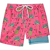 Boys Swim Trunks with Boxer Brief Liner Compression Bathing Suit Quick Dry Beach Swimsuit Toddler Swim Shorts for 5-14 Years