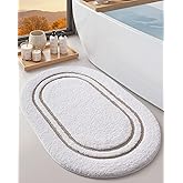 DEXI Oval Bath Mats for Bathroom, 17x30 Absorbent Bath Mat, Washable Microfiber Bathroom Rug with Non Slip Backing for Shower Floor, Beige